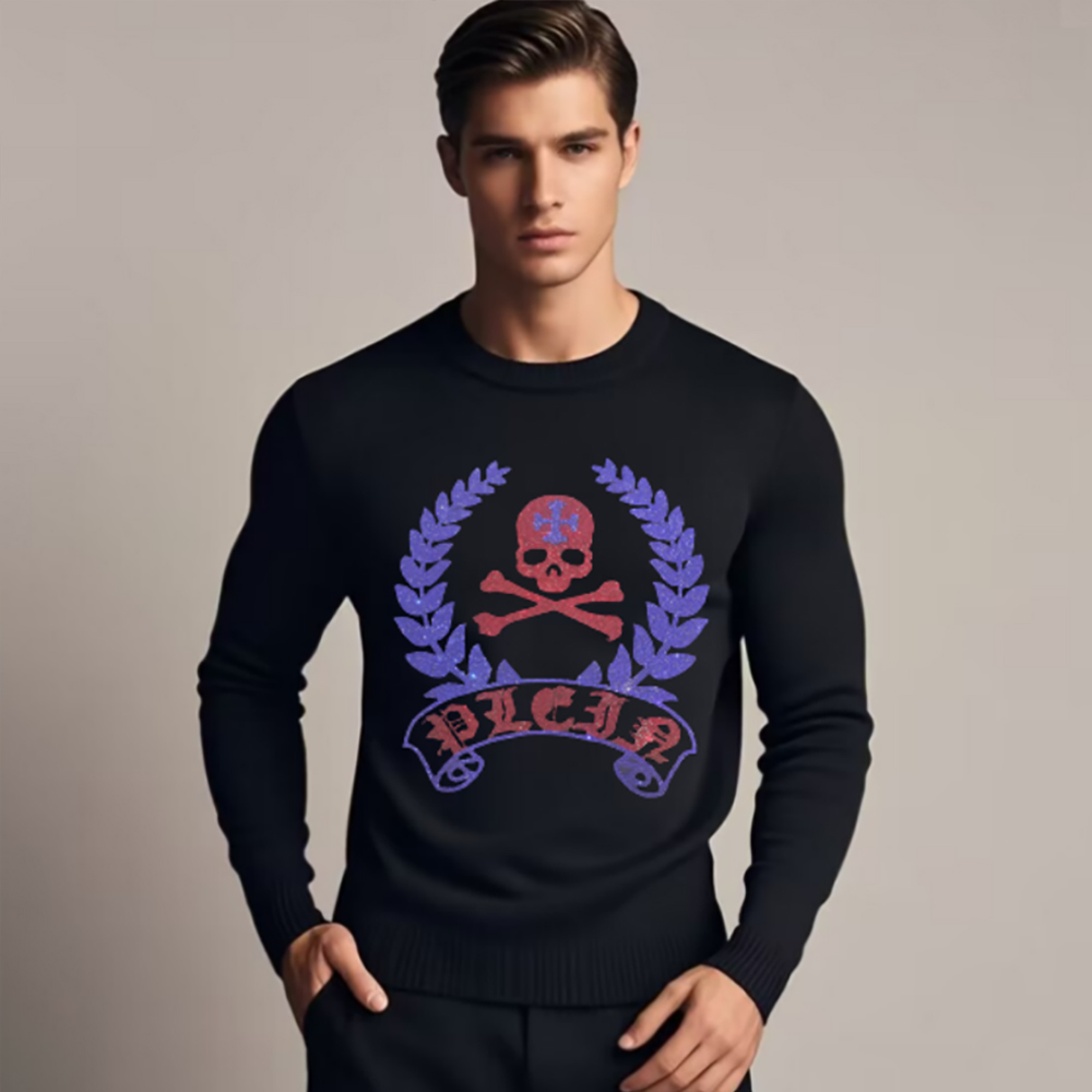 Winter Clothing English - Männer Schädel Kopf Sweatershirts Strass Design