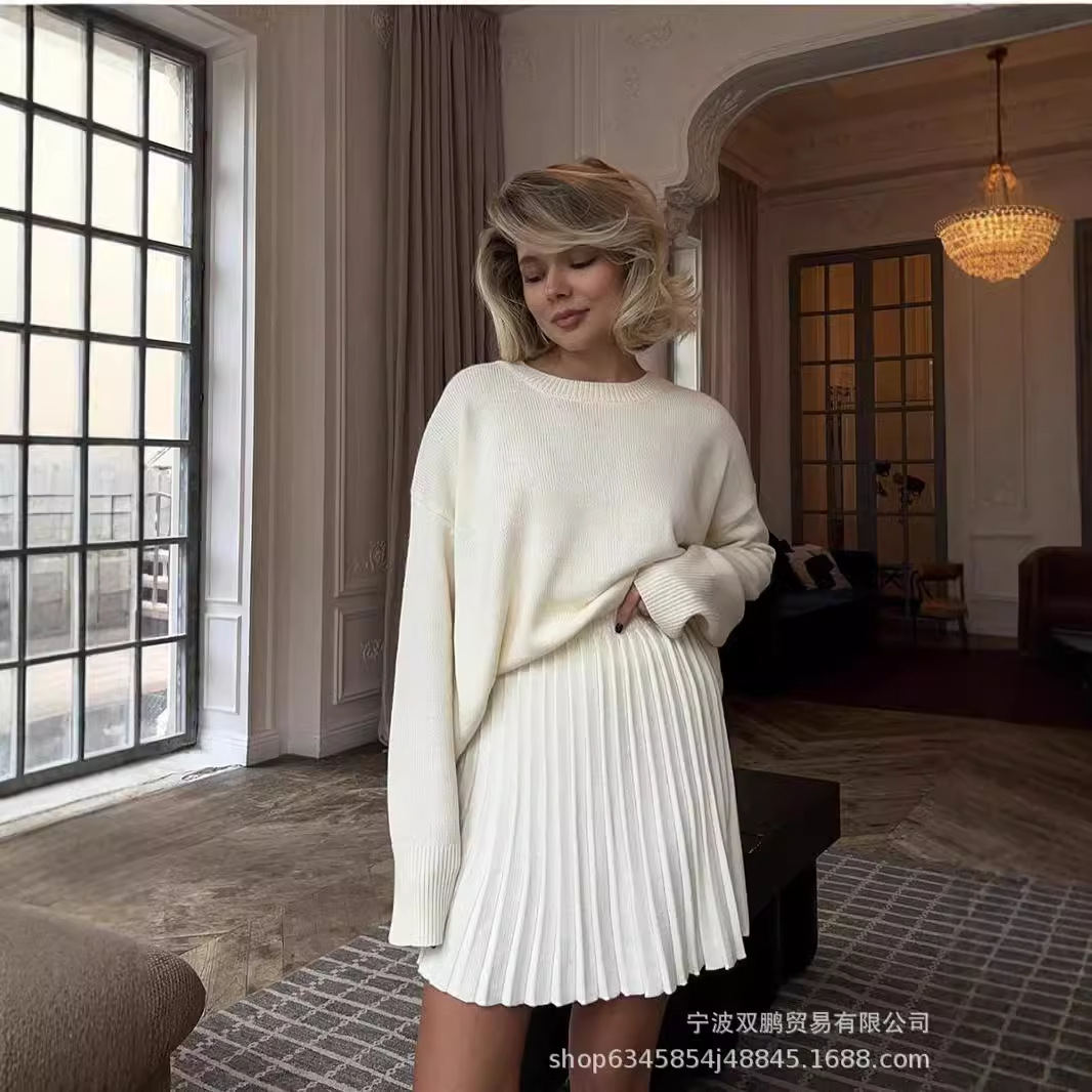 Winter Clothing Ladies - Herbst Einfarbig Oansatz Pullover Kleid Sets