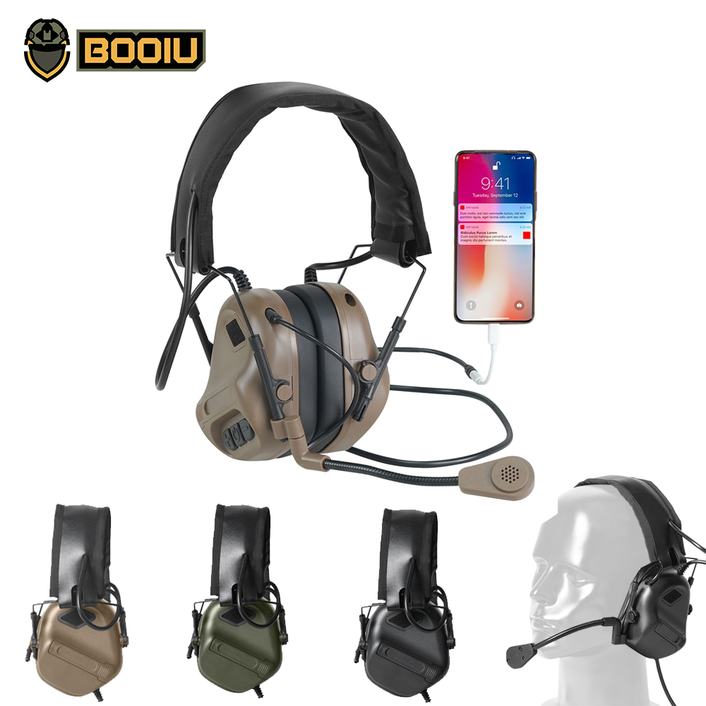 Ear Muff Foldable - BOOIU Taktisches elektronisches Schieß-Headset, 3,5-mm-Schnittstelle, Verbindung