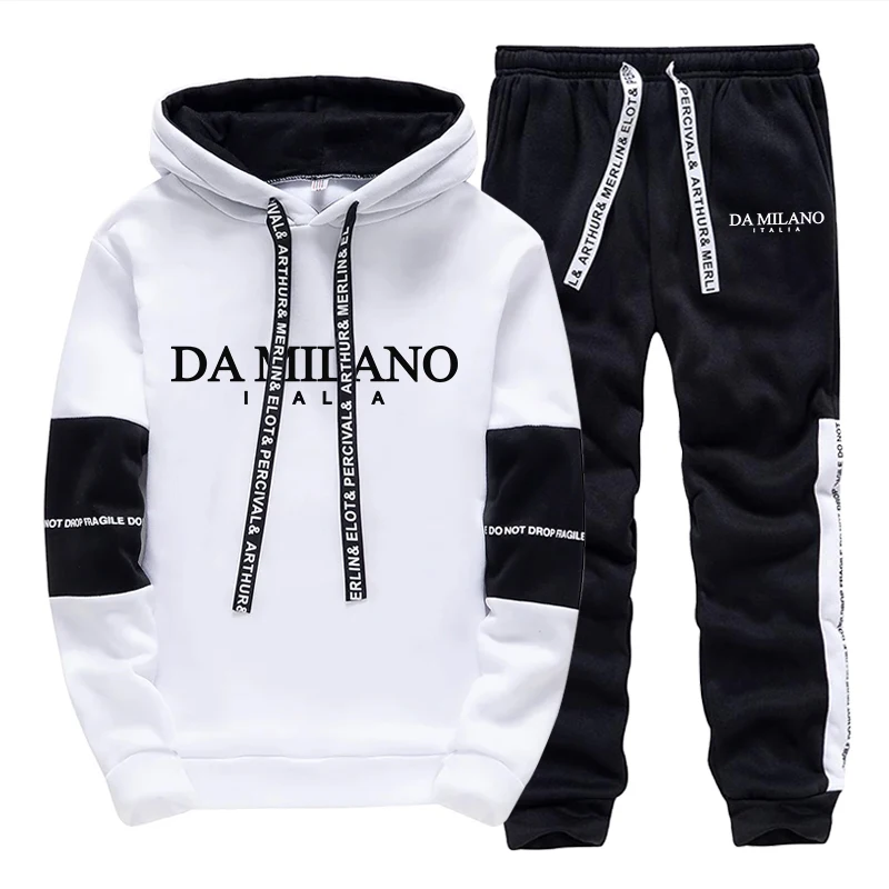 Winter Clothing Hoodie - Schwarz-Weißer Herren-Trainingsanzug für Herbst und Winter,