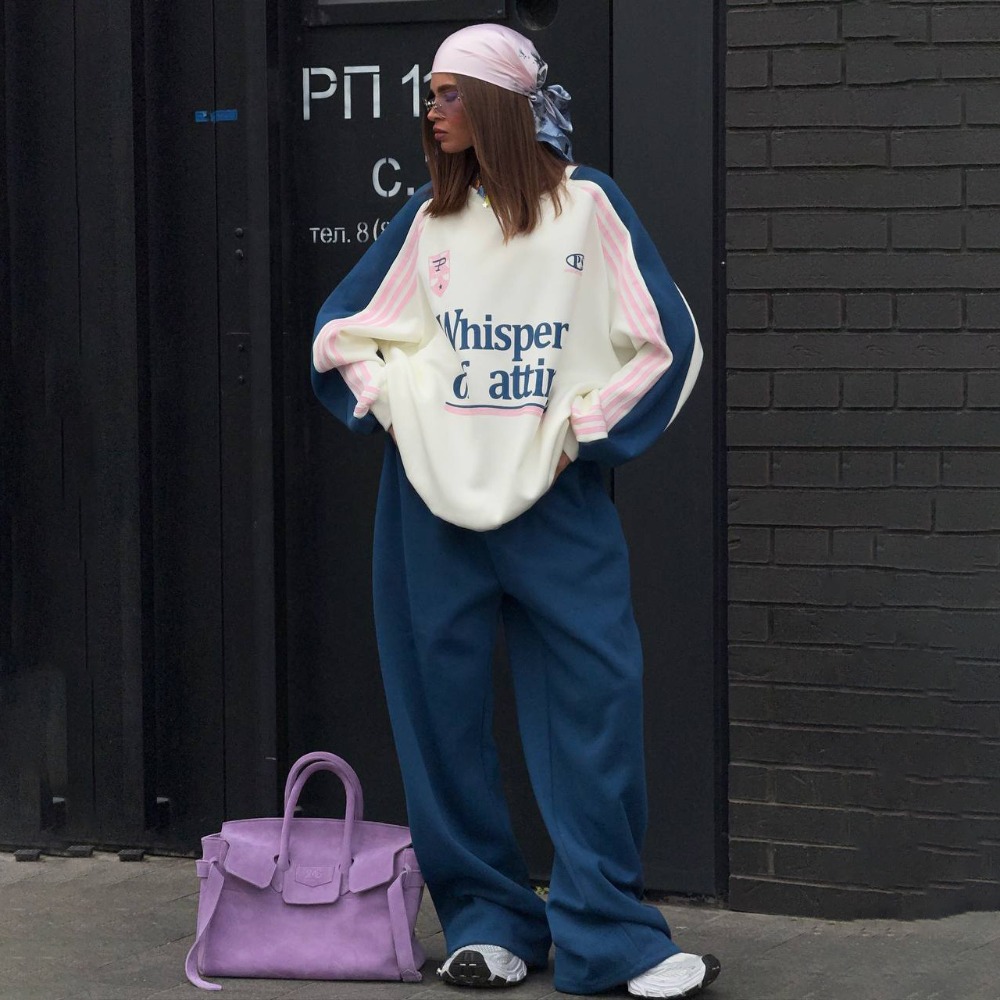 Y2K Winter Clothing - Mode Kontrast Sweatshirt Hosen Anzug Herbst
